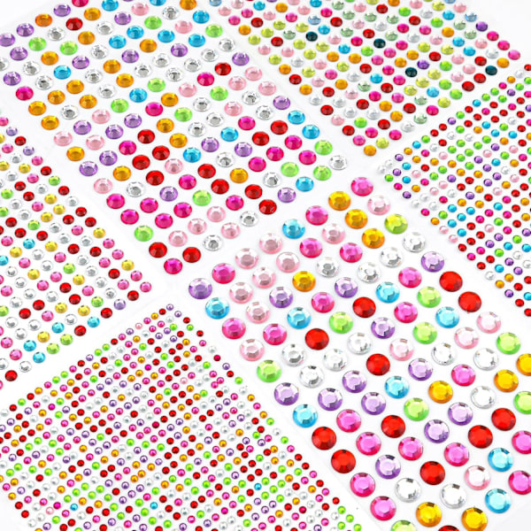 Self Adhesive Acrylic Gems Stickers - 6 Sheets With Colorful Rhinestones