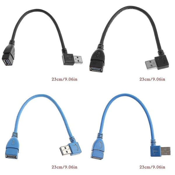 Usb 3.0 A venstre/høyre vinkel 90 graders hann til hunn adapterkabel forlengelsesledning