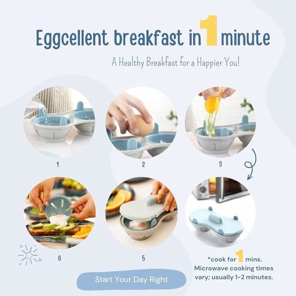 Mikrobølgeovn Æggepocherer 2 BPA-fri opvaskemaskine sikker pocherede æg maker, Non Stick Æg Mikrobølgeovn Komfur, 1 Min Hurtig Poch Æg Coddlers til Mikrobølgeovn...