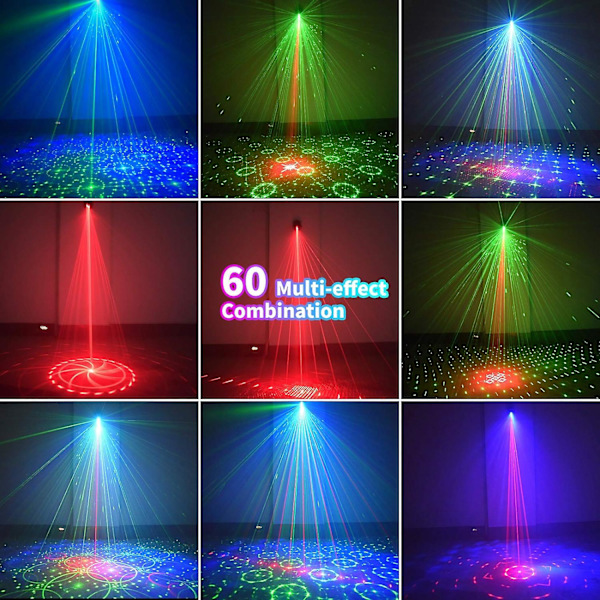 DJ Disco Scenelys til fester, lydaktiveret laserlys RGB Flash Strobe-projektor med fjernbetjening til jule- og halloweendekorationer