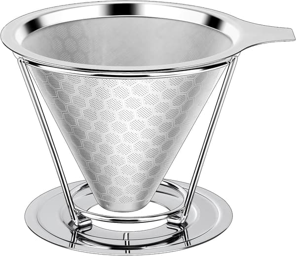 Genanvendelige kaffefiltre, permanent rustfrit stålfilter | Dobbeltlags præcisionsfilterholder | Håndkaffefilter | Kaffehældning