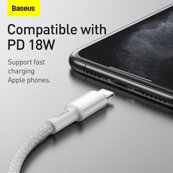 BASEUS 2m 20W PD Type-C - Lightning Flätad Nylonkabel - Vit