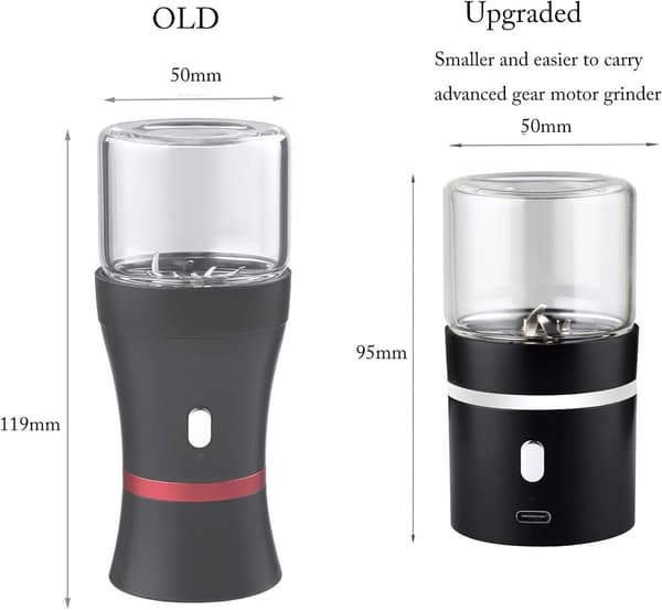 Mini Elektrisk Urtekværn, USB-C Genopladelig, 400mAh, Dobbelte Rustfri Stålblade, 50ml Glasbeholder Til Hjem Og Rejser, Sort