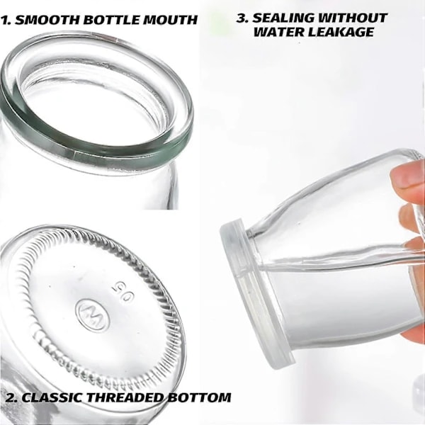 6 st 200 ml Yoghurtpudding Glasburkar med Plastlock Mini Kopp Små Glasflaskor