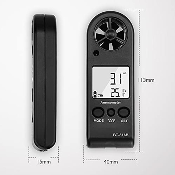 Bärbar Mini LCD Digital vindmätare vindhastighetsmätare