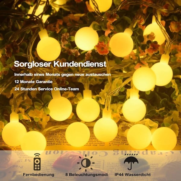 Spherical Fairy Lights, 8 lägen 100 LED-kontakt utomhusljusslinga