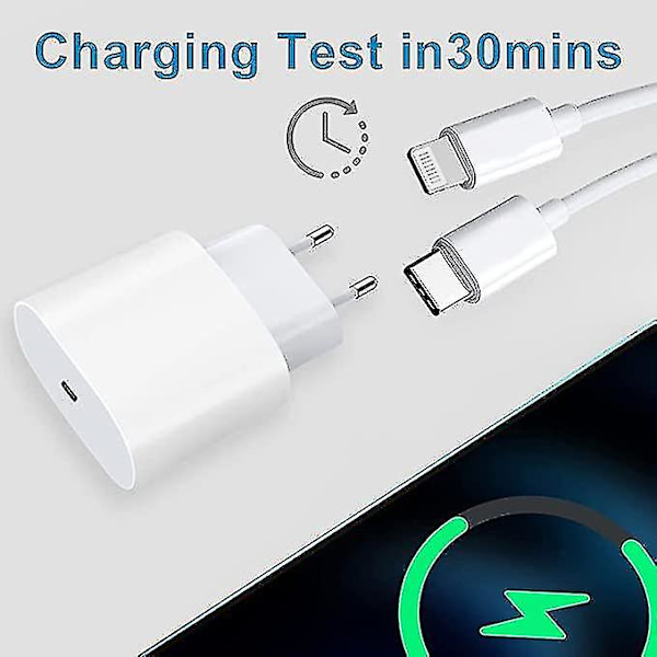 iPhone Hurtigoplader 20w Usb-c Hurtigoplader Med Kabel Hvid