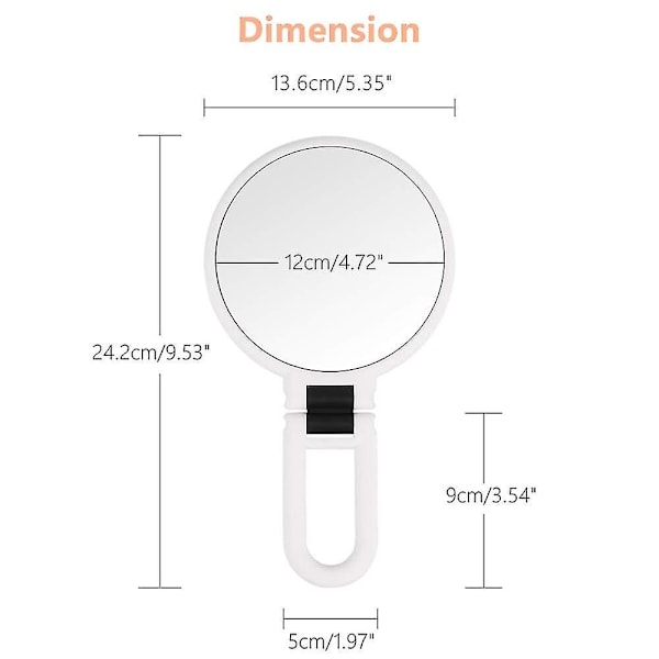 Sminke speil dobbeltsidig 5x/1x forstørrende, håndholdt speil med sammenleggbart håndtak, kompakt kosmetisk speil for jenter, damer, skjønnhet, veske, reise