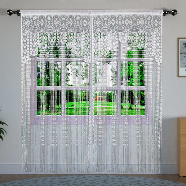 Spetsgardin för dörröppningar, dörröppningsgardin i hippiestil, fönsterpanel, rumsavdelare, väggskåpsgardiner (100×200 cm, vit)