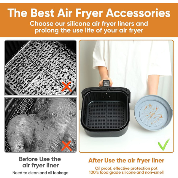 Silikon Airfryer Liner, 2-pakning - Gjenbrukbar Stekebrett for Airfryers