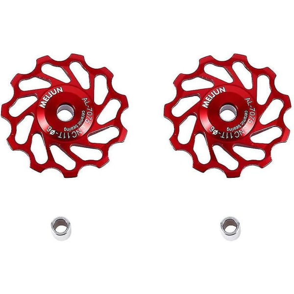 Bike Jockey Wheel Pulley, 2pcs Ceramic Pulley Aluminium Alloy Rear Derailleur Guide Roller Part-red