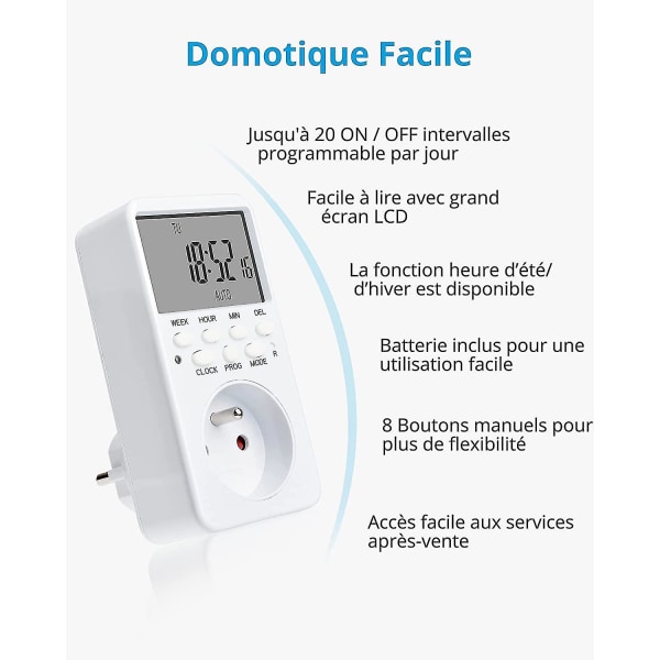 Digital Programmerbar Stikkontakt, Ugentlig Elektrisk Stikkontakt Timer Med 20 Programmer, 24 Timers Stikkontakt Med Lcd Display Energibesparende Til Hjemmet
