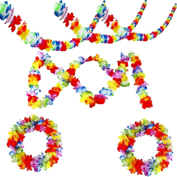 Färgglada hawaiianska tropiska blomsterkransar festdekorationer Varje 10ft - 6 stycken
