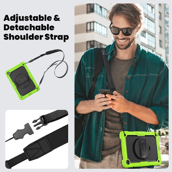 Samsung Galaxy Tab A9+ / A11+ Silicone + PC Case with Shoulder Strap Gul Grön+Svart