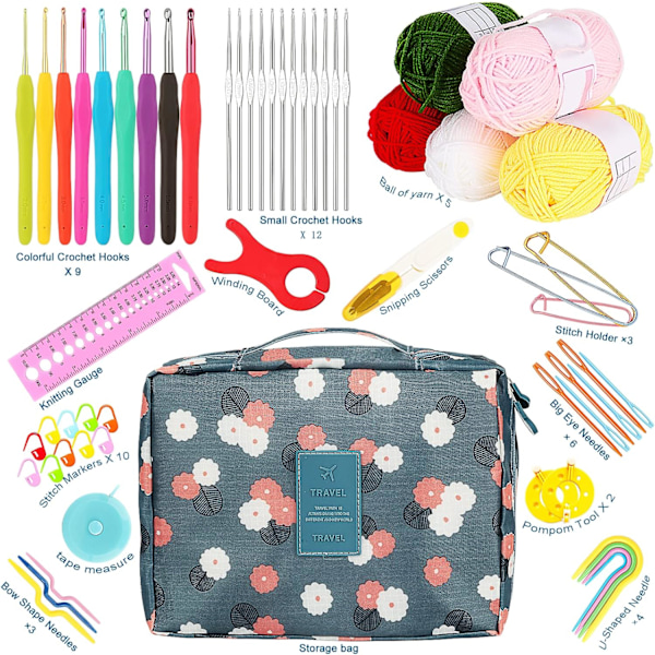 Virka Startpaket för Nybörjare Vuxna, Inkluderar Metallvirknålar 0,6 mm till 6 mm, Kaktusfodral Stickset med Ull och Stickor (kk)
