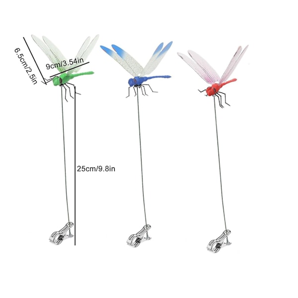 3 stk. Kunstige Dragonfly Klips, Klips på Dragonfly til Udendørs 3D Dragonfly Have Dekoration kk