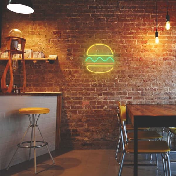 Neonlampa - LARGEIGHT - Burgermodell - 30 cm - Gul - Barnrumsinredning (YJD)