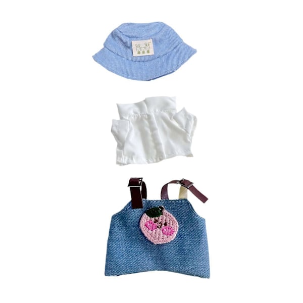 Mini-nukenvaatesetti, söpö nukenvaatepuku hatulla, nukenhousut, tyttönukenvaatteet 17 cm:n nukelle [YJD] Blue Pink Set