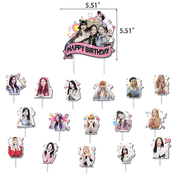 Blackpink -juhlatarvikkeet faneille syntymäpäiväjuhliin - 1 Blackpink -juhlalippu 18 Blackpink -juhlatäytettä 17 Blackpink -kakkukoristetta [kk] Set A
