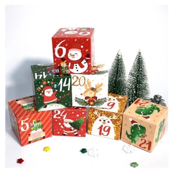 24-delars julklappsaskset, pappersgodislåda med nummeradventskalender, 7 x 7 cm DIY fyllbar presentask[YJD]