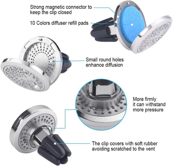 Vicloon Bil Aromaterapi Eterisk Olja Diffuser, Rostfritt Stål Eterisk Olja Diffuser, Bil Luftfräschare Klämma, Rostfritt Stål Luftfräschare[YJD] Diffuser-B