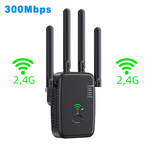 Trådlös WiFi-länk 1200 Mbps WiFi-repeater Signalförstärkare Dubband 2.4G 5G WiFi-förlängare 802.11ac Gigabit WiFi med WPS Router Nätverksantenn 2.4G 300Mbps Black EU Plug