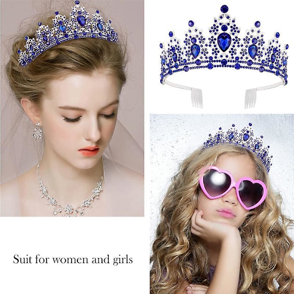 Fødselsdagsbånd Fødselsdagskrone For Kvinner Rhinestones Rød Krone Med Kam Glitter Jenter Bånd Og Tiara Krystall Hodebånd Gratulerer Med Dagen Dekorativ  (YJD) Blue