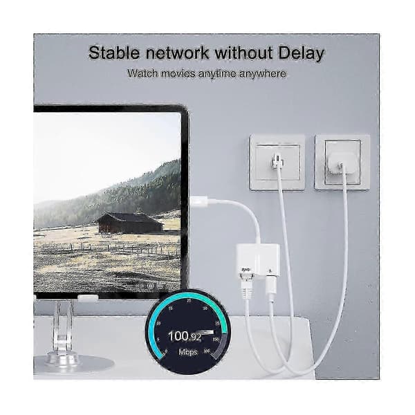 USB-C till Ethernet-adapter, USB Typ-C till RJ45 Gigabit Ethernet LAN-adapter med 60W laddare, för Pad/PC
