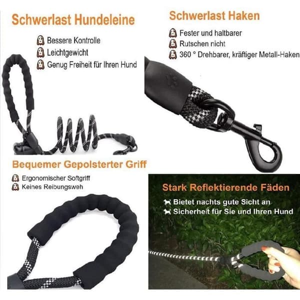 Hundkoppel - Kraftigt - 1,5 m - Vadderat handtag - Reflekterande - Svart Nylon (YJD)