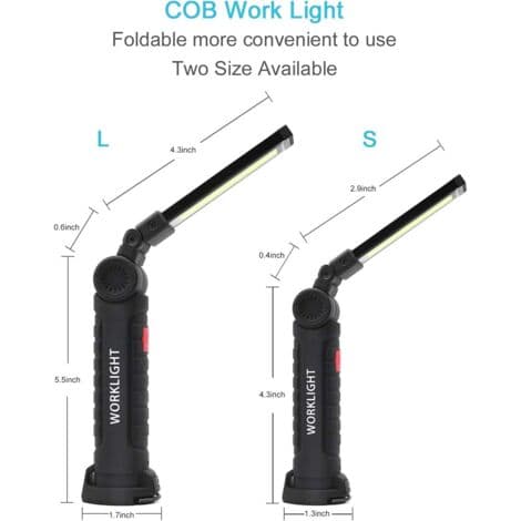 Sett med 2 oppladbare COB arbeidslamper – Magnetisk base – 5 lysmoduser – For byggeplasser og trange rom