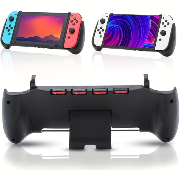 Til Nintendo Switch/OLED-tilbehør med håndgreb, opbevaring, 4 spilkort med holderstander [YJD] Black