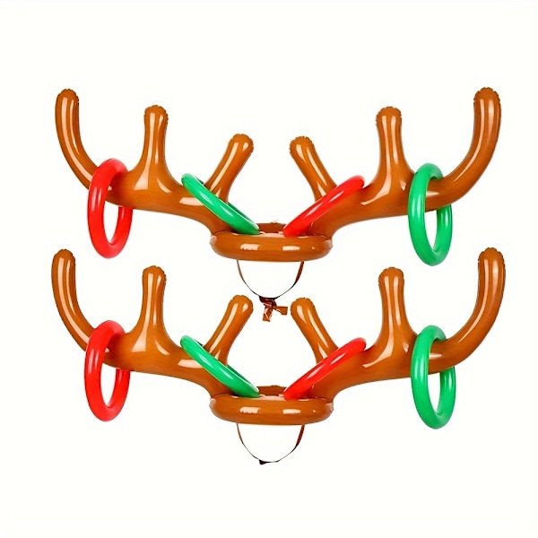 2 Sæt Oppustelige Rensedyrgevirer Spil, (2 Oppustelige Rensedyrgevirer, 8 Rensedyr Ringkast) Oppustelige Rensedyrgevirer Hat med Ring  (YJD) 2pcs Antlers