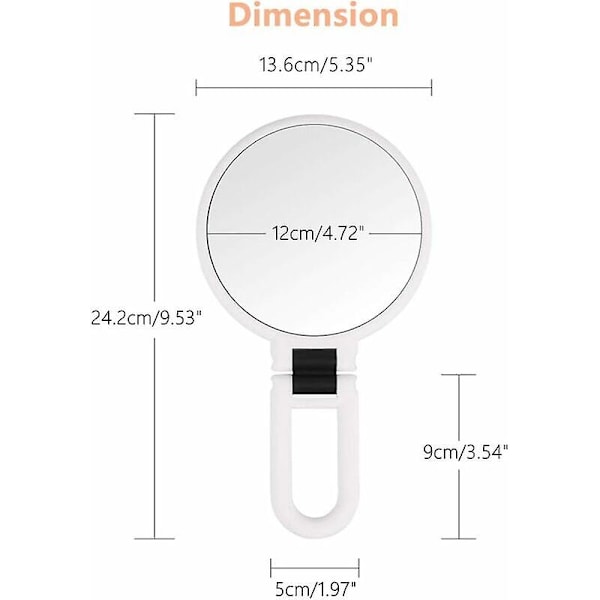 Kaksisivuinen meikkipäällystyspeili 5x/1x suurennuslasilla käsikäyttöinen peili taittuvalla kahvalla/vapaasti seisova, kannettava taskupeili, vapaasti seisova S  (YJD)