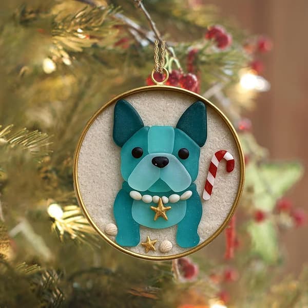 2D akryl juletræspynt, bulldog og gravhund design (JYD)