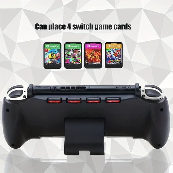 Til Nintendo Switch/OLED-tilbehør med håndgreb, opbevaring, 4 spilkort med holderstander [YJD] Black