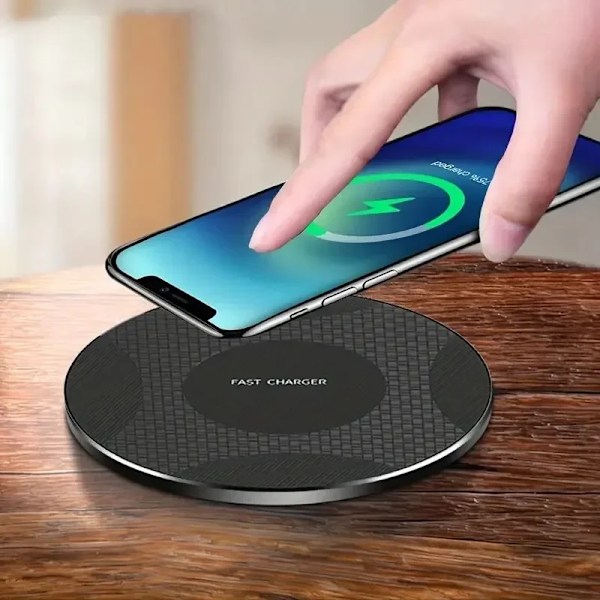 Ultratunn Mobiltelefon Snabb Laddningsdocka Trådlös Laddningsplatta för iPhone 15 14 13 12 Samsung Xiaom[YJD] black with cable