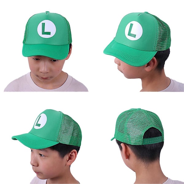 Super Mario Bros Baseball Cap Sommerbørn Rejse Udendørs Solhat Trucker Cap Justerbar Åndbar Mesh Cap Gave [kk] All Green