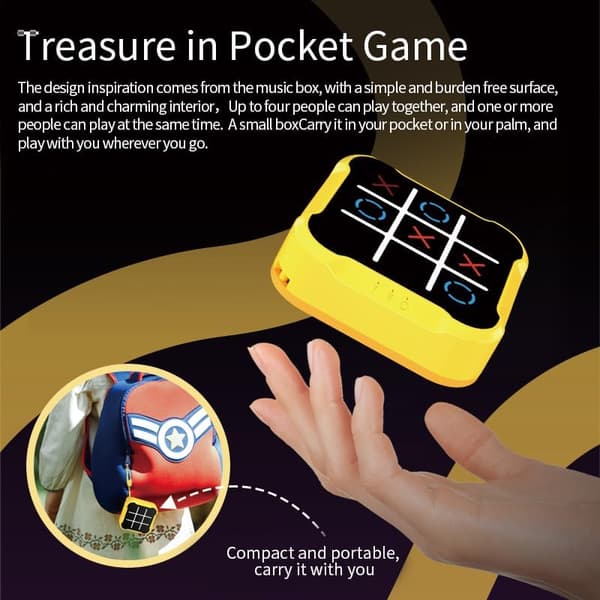 Tic Tac Toe, 4-in-1 Handheld Educational Game Machine, Electronic Tic Tac Toe Game for Education and Memory Development, Home (Yellow)