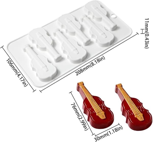 Guitar- og violinformet silikone bageform, 6-hulrums violinformet sæbeform (JYD)