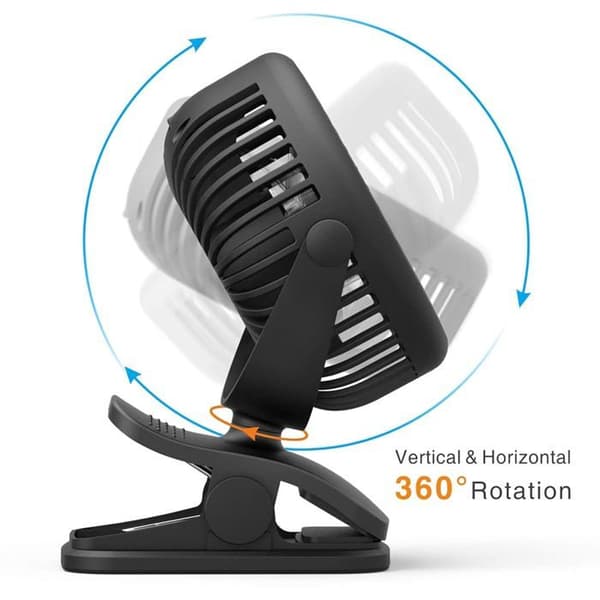 JZSH Bærbar Ventilator - 2200mAh USB Klapvognsventilator, 3 Hastigheder - til Camping, Fiskeri, Sejlads, Sort (YJD)