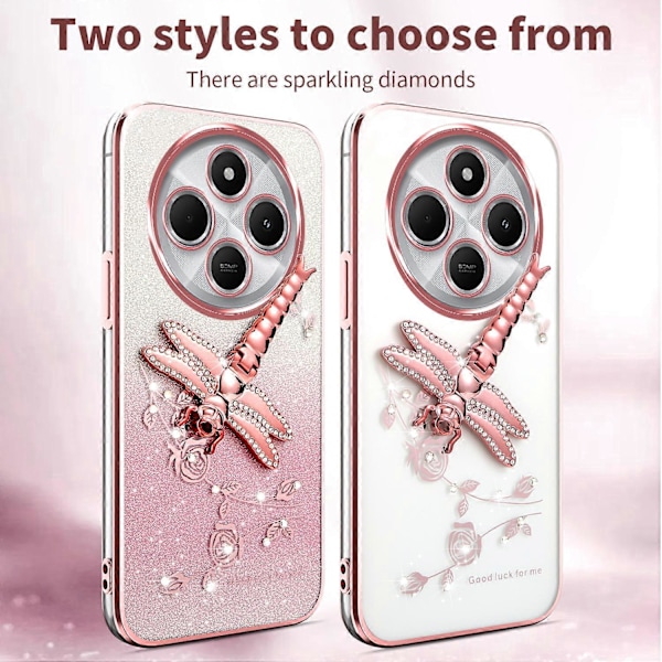 Skal för Xiaomi Poco C75 4G/ Redmi 14R 5G/ 14C 4G Fjäril Ställ TPU Blommor Glitter Mobilskal [HK] Purple