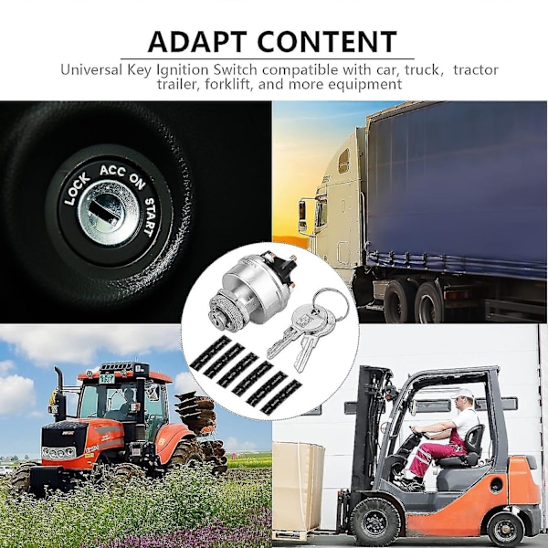 Tændingsslås med nøgle, 4-positioners universel nøgle-tændingsslås 12v til bil, lastbil, traktor, trailer, gaffeltruck og mere, Acc/off/ign/start