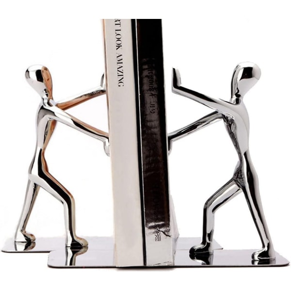 Bokstöd i rostfritt stål, för att stödja stora och tunga böcker eller för biblioteks- och hemmakontorsdekoration, silver