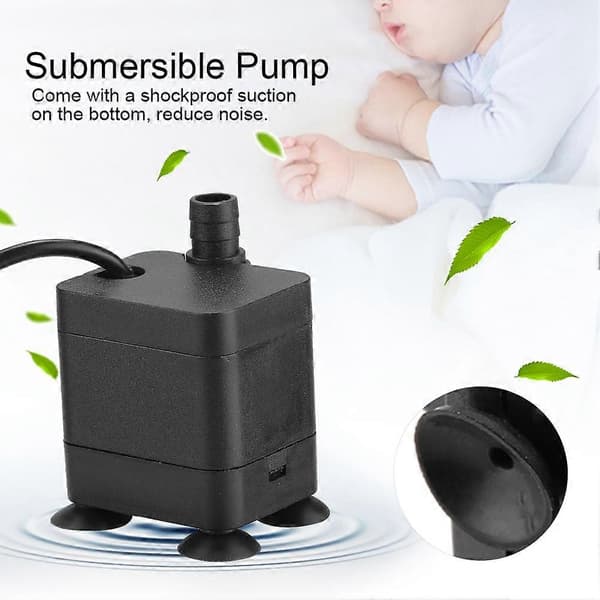 Kompakt vattenfunktionspump, ultratyst design minidykpump för akvarier och fontäner, justerbart flöde, tyst 5V-motor för inomhusbruk