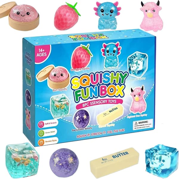 Fidgetleker for stresslindring - 8-delt Mystery Squishy Box med Kawaii-design[YJD]