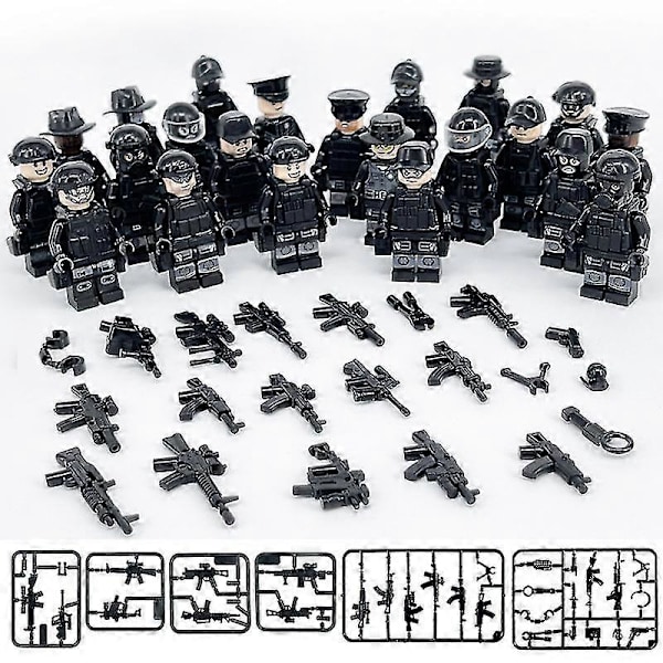 ZK-22 kpl/setti Sotilaallinen rakennuspalikat sarja Musta erikoispoliisi ja maastoautosetti Pienet osaset Koottu minifiguuri lelu