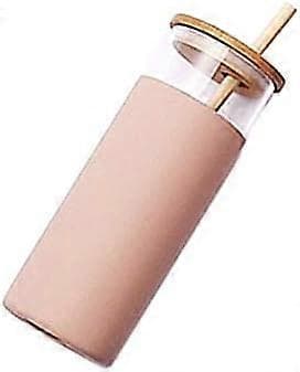 17Oz Glasmugg Bärbar Glasvattenflaska Sugrör Silikon Skyddshylsa Bambulock[YJD]