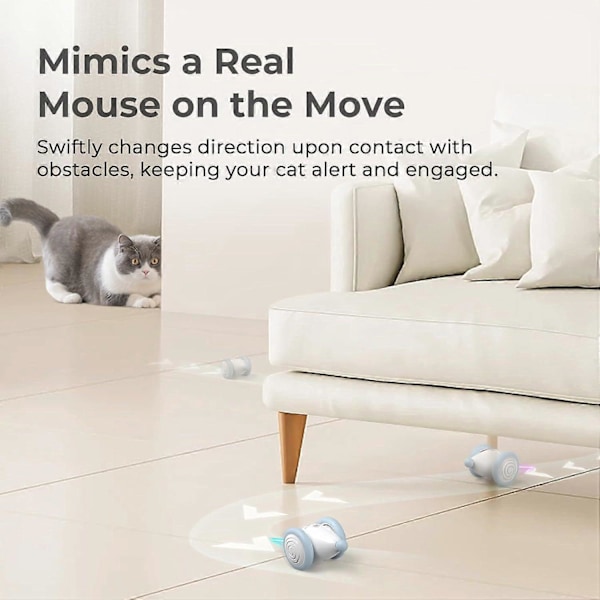 Uppgraderad Wicked Mouse Plus - Interaktiv Kattleksak, Elektrisk Mus Kattleksak för Innekatter med Blinkande LED-lampor, USB-C Uppladdningsbar, 2-Hastigheter [YJD] blue