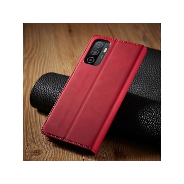 Samsung Galaxy A32 5G Fodral, Premium PU Läder Omslag TPU Stötfångare med Korthållare Ställ Dold Magnetisk Stötsäker Flip Plånboksfodral [HK] Red