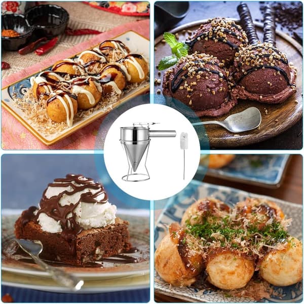Dejdispenser i rustfrit stål, stempelfunneldispenser med stativ, cupcake takoyaki[YJD]